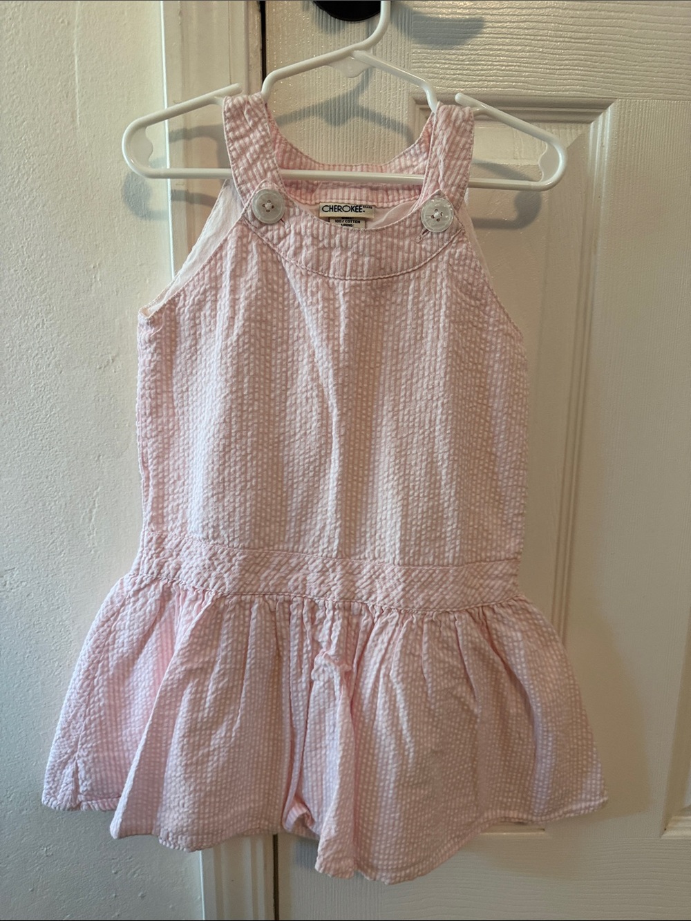 Cherokee Pink Seersucker Skirted Romper